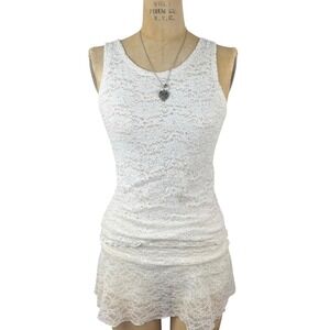 Coquette Lace Tank Top Sheer Floral White Women S/M Ethereal Fairycore Preppy